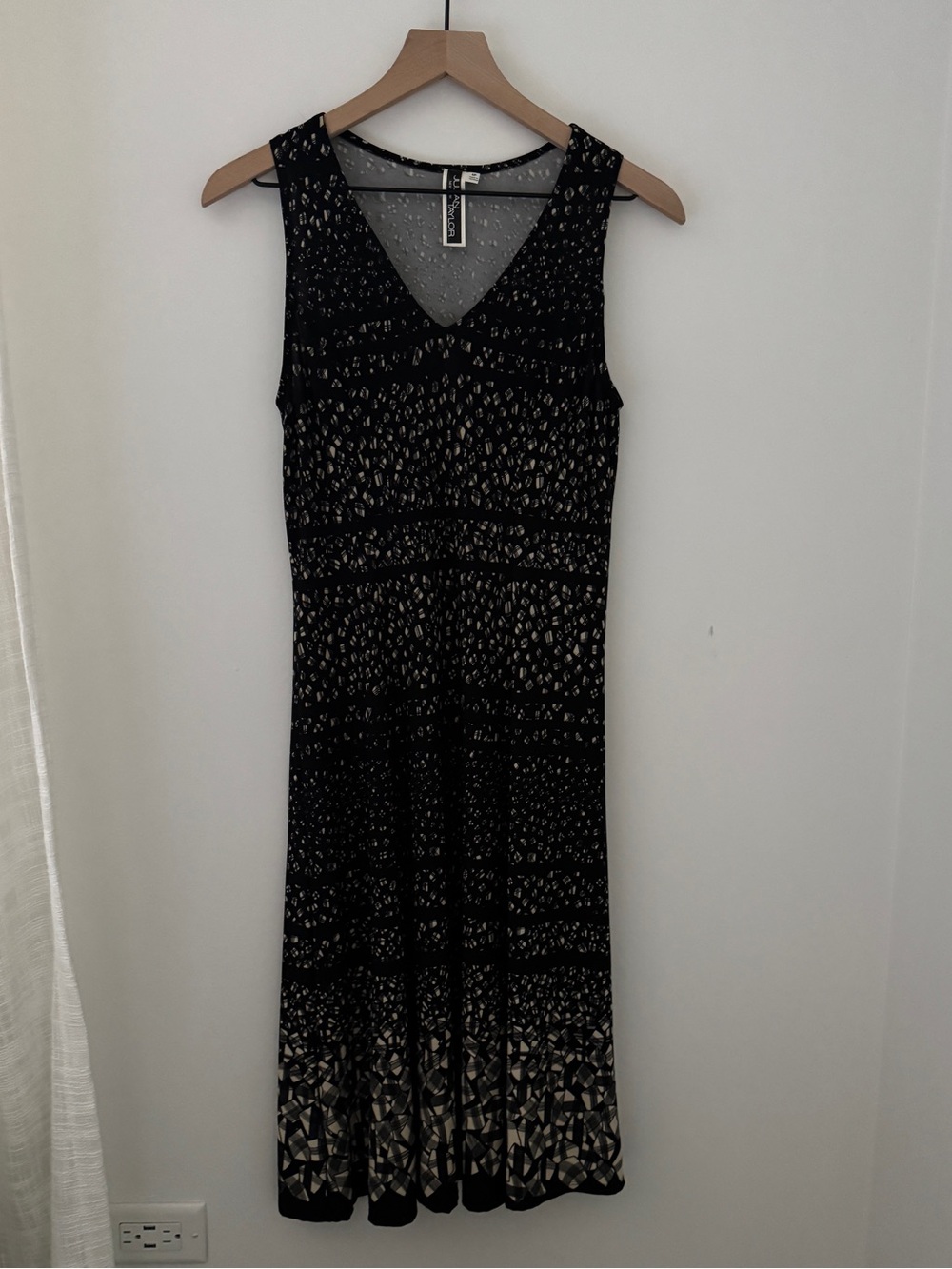 Julian Taylor Petite Black Cream Mosaic Print Fit and Flare Midi Dress 6P